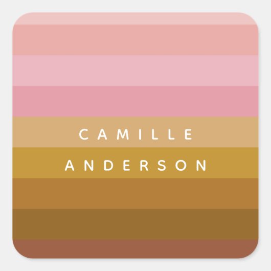 Rosa und Terracotta Boho Geometrische Streifen Nam Quadratischer Aufkleber (Vorderseite)