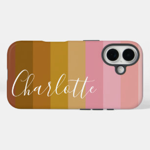 Rosa und Terrakotta-Boho-Geometrie-Streifen Name iPhone 16 Hülle
