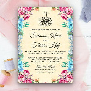 Rosa und Türkis Blumen Hochzeit Islamisch Muslimis Einladung
