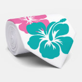 Rosa und Türkis-Hibiskus-Blumen Krawatte (Gerollt)