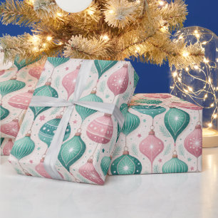 Rosa und Türkis-Kugelschmuck Weihnachten Geschenkpapier