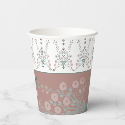 Rosa und Türkis Pappbecher (Rückseite)