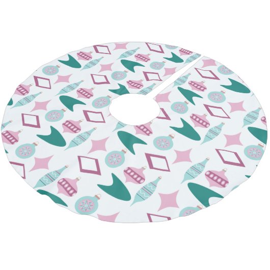 Rosa und Türkis Retro Weihnachtsschmuck Polyester Weihnachtsbaumdecke (Schrägansicht)