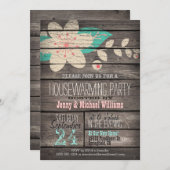 Rosa und Türkis Rustikales Party für Holzhäuser Einladung (Vorne/Hinten)