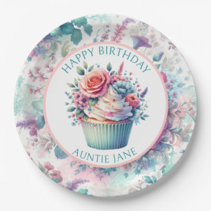 Rosa und Türkis Shabby Chic Blumenparty Pappteller