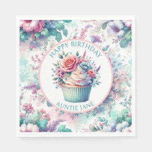 Rosa und Türkis Shabby Chic Blumenparty Serviette