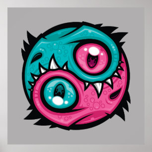 Rosa und Türkis Yin Yang Drachen Poster