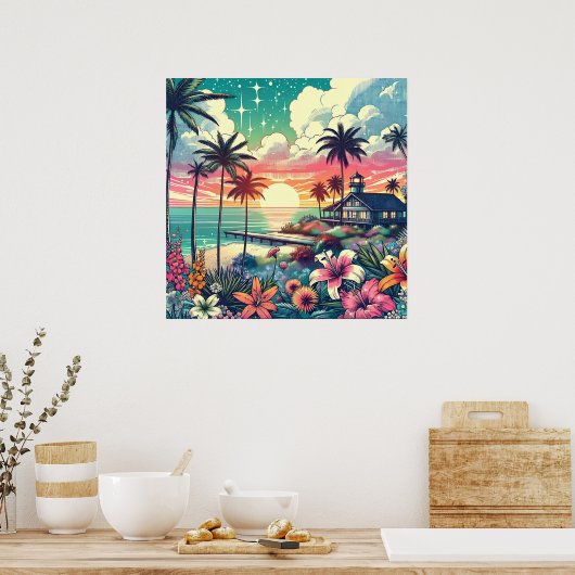 Rosa und Türkisblau | Beach Art Poster (Küche)