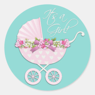 Rosa und Türkisblaue Babywagen-Aufkleber Runder Aufkleber