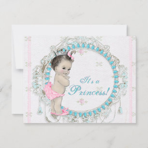 Rosa und Türkisblaue Vintage-Prinzessin-Baby-Party Einladung
