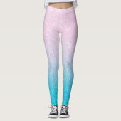 Rosa und türkisfarbene Imitate Glitzer Ombre Leggings (Vorderseite)