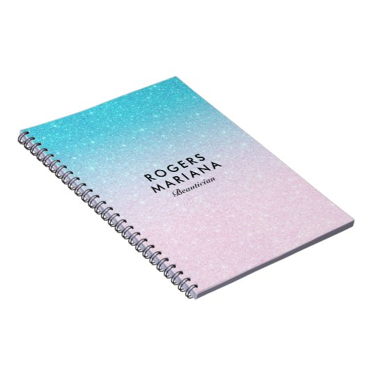 Rosa und türkisfarbene Ombre Imitats Glitzer Notizblock (Rechte Seite)