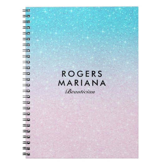 Rosa und türkisfarbene Ombre Imitats Glitzer Notizblock (Vorderseite)
