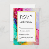 Rosa und türkisfarbenes Abstraktes Wasser Einfache RSVP Karte (Vorne/Hinten)