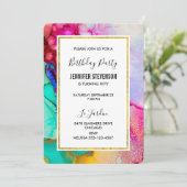 Rosa und türkisfarbenes Abstraktes Wasser zum Gebu Einladung (Stehend Vorderseite)