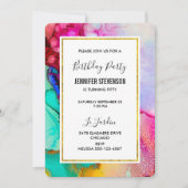 Rosa und türkisfarbenes Abstraktes Wasser zum Gebu Einladung (Vorderseite)