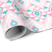 rosa und türkisfarbenes geometrisches Aztekenmuste Geschenkpapier (Rolleneckpunkt)