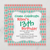 Rosa und türkisfarbenes Triangle Aztec Tribal Patt Einladung (Vorne/Hinten)