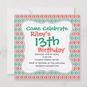 Rosa und türkisfarbenes Triangle Aztec Tribal Patt Einladung