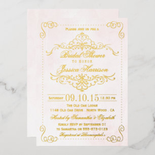 Rosa und Verzierte Wirbel Brautparty Real Folieneinladung