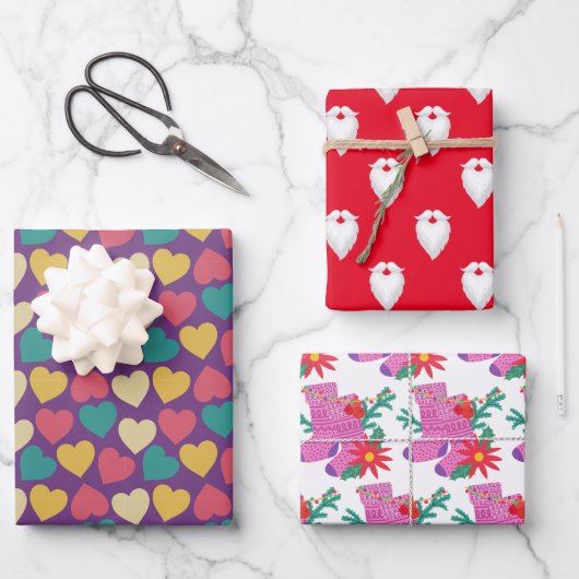 Rosa und violett Weihnachtsmann Weihnachten Geschenkpapier Set (Vorderseite)