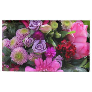 Rosa und violette Blume Bouquet Foto Platzkartenhalter