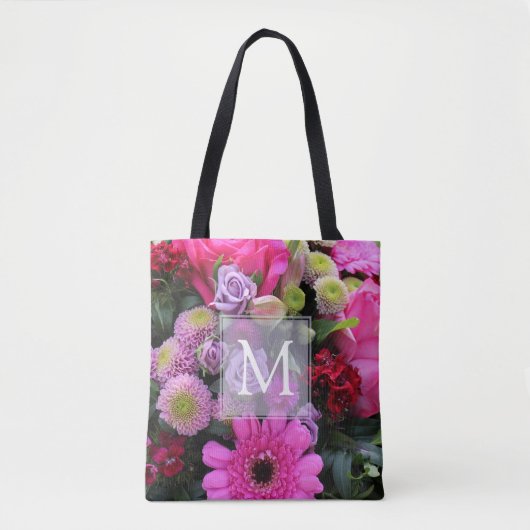 Rosa und violette Blume Personalisiert Monogramm Tasche (Vorderseite)