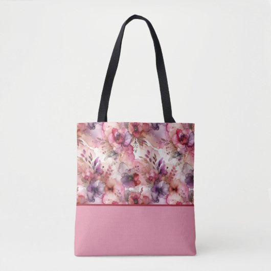 Rosa und violette Blumen Alkoholfarbblock Tasche (Vorderseite)