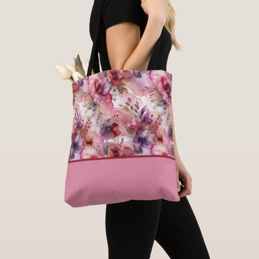 Rosa und violette Blumen Alkoholfarbblock Tasche (Von Nahem)