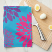 Rosa und violette Blumen auf Aquamarinem Blau Geschirrtuch (Viertel Falte)