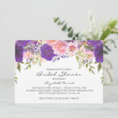Rosa und violette Blumen Braun-Dusche Einladung (Stehend Vorderseite)
