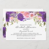 Rosa und violette Blumen Braun-Dusche Einladung (Vorne/Hinten)