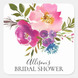 Rosa und violette Blumen Brautparty Umschlag Aufkl Quadratischer Aufkleber