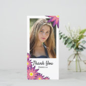 Rosa und violette Blumen Danke an die Fotokarte (Stehend Vorderseite)