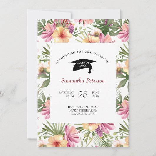 Rosa und violette Blumen Einladung (Vorderseite)