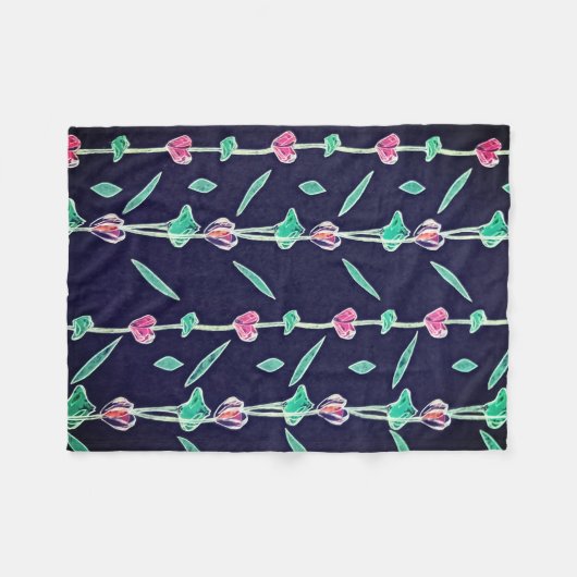 Rosa und violette Blumen Fleecedecke (Vorderseite (Horizontal))