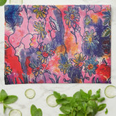 Rosa und violette Blumen Garten Original Wasserfar Geschirrtuch (Gefaltet)