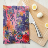 Rosa und violette Blumen Garten Original Wasserfar Geschirrtuch (Viertel Falte)