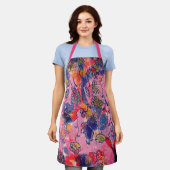 Rosa und violette Blumen Garten Original Wasserfar Schürze (Getragen)