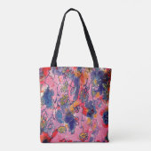 Rosa und violette Blumen Garten Original Wasserfar Tasche (Rückseite)