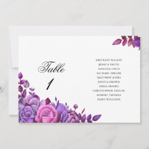 Rosa und violette Blumen. Hochzeitstabelle Einladung