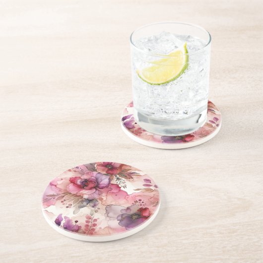 Rosa und violette Blumen - Illustration des Alkoho Getränkeuntersetzer (Seite)