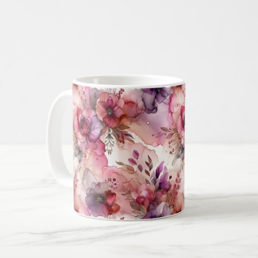 Rosa und violette Blumen - Illustration des Alkoho Kaffeetasse (Vorderseite Links)