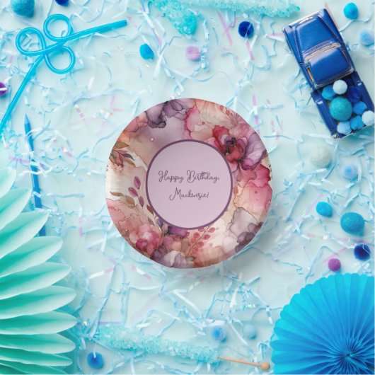 Rosa und violette Blumen - Illustration des Alkoho Pappteller (Party)