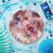 Rosa und violette Blumen im Alkohol-Tinte-Stil Pappteller (Party)