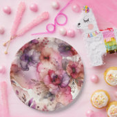 Rosa und violette Blumen im Alkohol-Tinte-Stil Pappteller (Party)