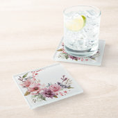 Rosa und violette Blumen: "Meine Küche" Untersetze Glasuntersetzer (Schrägansicht)