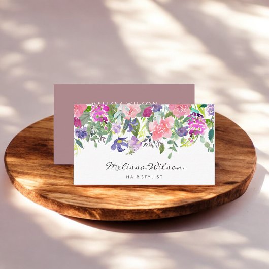 Rosa und violette Blumen Moderne Handschrift Visitenkarte