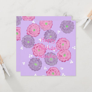 Rosa und violette Blumen Personalisiert Geburtstag Karte