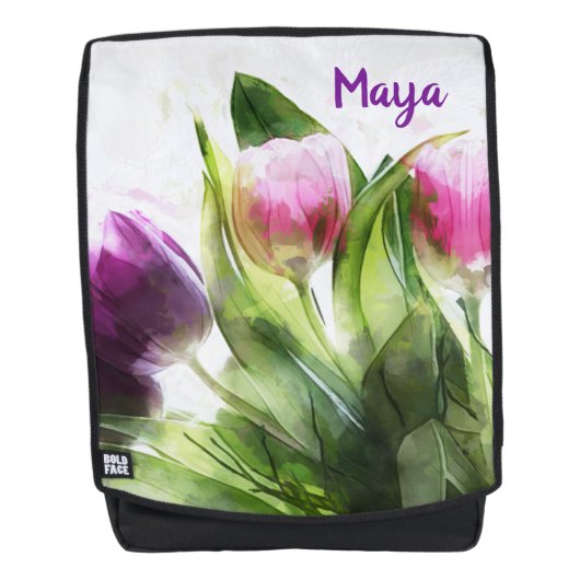 Rosa und violette Blumen Rucksack (Vorderseite)